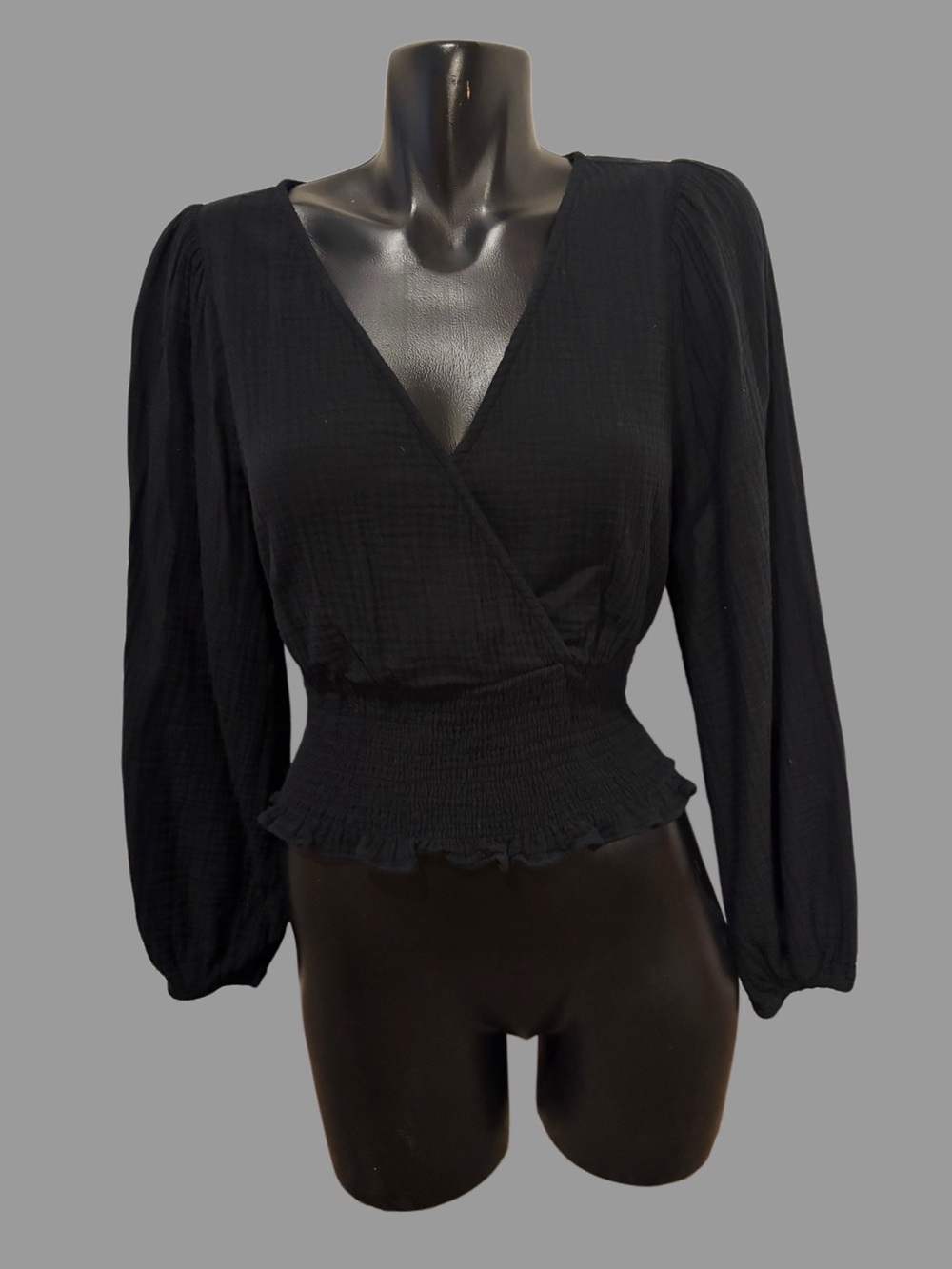 Madewell Long Sleeve V Neck Black Blouse